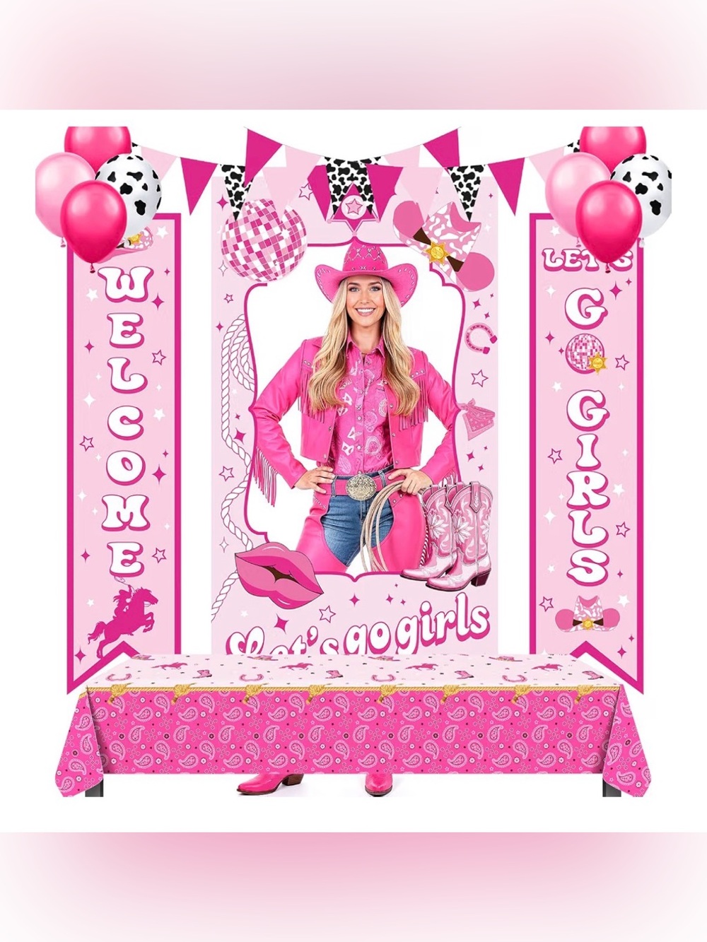 Pink Disco Cowgirl Party Decor Set